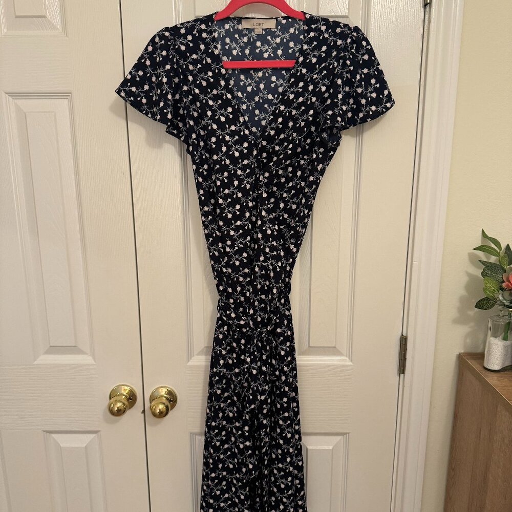Size 8 LOFT Navy Midi Wrap Dress